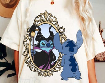 Stitch Costume Maleficent Mirror Comfort Color  T-Shirt, Trending Unisex Tee, Disneyland Vacation Trip Gift 2025