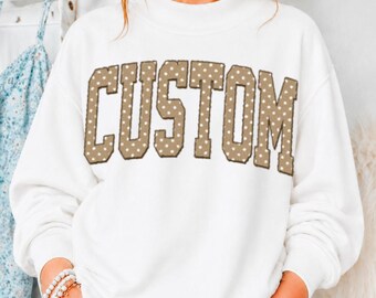Personalized Mocha Polka Dot Mock Neck Sweatshirt, Custom Text Sweater, Personalized Pullover, Custom Name Sweatshirt, Cute Polka Dot Shirt