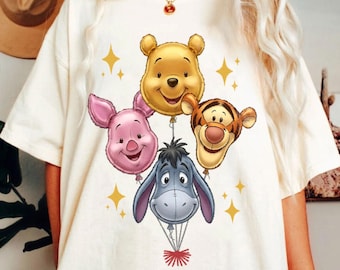 Pooh Eeyore Piglet Tigger Balloon Comfort Color Shirt, Funny Winnie The Pooh Balloon Group Shirt, Disneyland Trip Shirt 2026