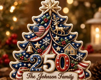 Custom Family Member Name 250th United State USA Christmas Ornament, Personalized USA Flag Tree Ornament, Patriotic Christmas Gift