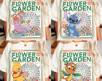 Camiseta cómoda personalizada con diseño de punto de flores y jardín del Festival Internacional de Epcot 2026, camiseta unisex de tendencia, camiseta para viaje a Disneyland 2026
