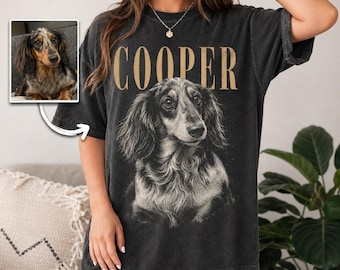 Long Haired Dachshund Comfort Colors Shirt, Personalized Name Dog Shirt, Dog Photo Gift, Pet Memorial Shirt, Dog Lover Gift