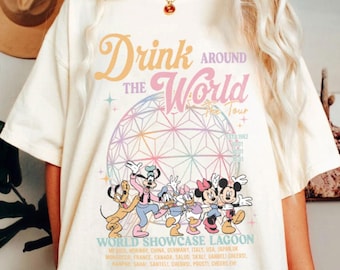 Epcot Drink Around The World Comfort Colors T-Shirt, Mickey Pastel Unisex Tee