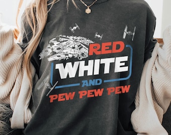 Dark Disney Star Wars 4Th Of July Patriotic Shirt, Red White Pew Pew Pew Millennium Falcon Shirt, Disneyland Independence Day Tee