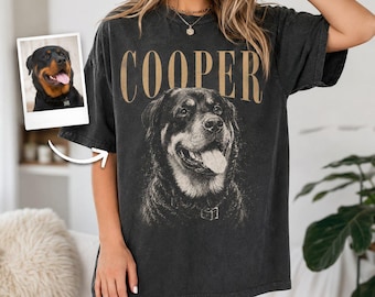 Rottweiler Comfort Colors Shirt, Personalized Pet Loss Tee, Custom Dog Portrait Shirt, Dog Memorial Gift, Pet Photo Name Tee