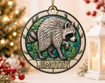 Jimothy Raccoon Acrylic Christmas Ornament, 3D Raised Effect Holiday Tree Bauble, Raccoon Lover Gift, Winter Holiday Decor