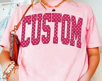 Personalized Comfort Colors Tee, Custom Text Polka Dot Shirt, Cute Custom Name T-Shirt, Unisex Graphic Tee