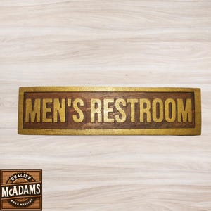 Rustic Men&#39;s Restroom Sign – Handmade Reclaimed Wood Bathroom Sign – Gold Lettered Door Decor – Eco-Friendly Restroom Marker – Vintage Style
