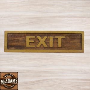 Rustic Reclaimed Wood EXIT Sign – Handmade Business Door Plaque – Walnut Finish Gold Lettering – Office, Shop, Cafe Directional Sign