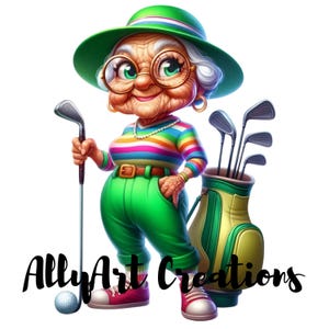 Lady golfer clipartbundel - grappige oude dame golfer - retro golf clipart - ontwerp elegante vrouw golfer