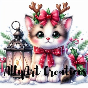 Christmas Cat Clipart - Cute Christmas Cats - Quirky Christmas Cat - Cat in Santa Hat - Funny Festive Cats - Card Making Designs