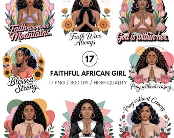 Black Girl Praying Clipart Bundle - Faith PNG for Bible Study, Prayer Journal, Scrapbooking, and Custom T-Shirt Designs