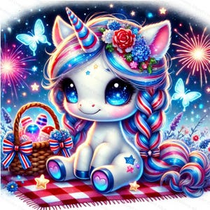 4th of July Unicorn Clipart - Cute Patriotic Unicorn JPG - Independence Day Sublimation | Fantasy Art | Unicorn Sublimation Design