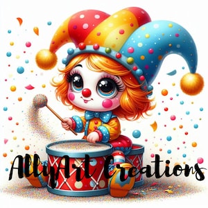 Clipart de payaso de Halloween en acuarela - Gnomo brujo JPG - Clipart de payaso aterrador - Clipart de payaso de Halloween - Diseño de sublimación