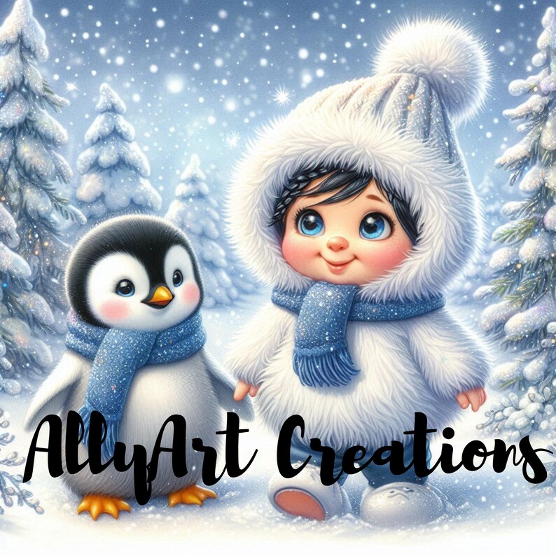 Christmas Penguin Girl Clipart – Holiday Penguin Clipart – Kawaii ...