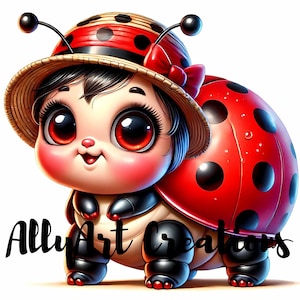 Watercolor Lady Bug Clipart - Funny Insect JPG - Spring Nursery Clipart - Ladybug Printable - Digital Paper Craft