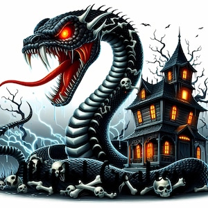 Watercolor Halloween Snake Clipart - Spooky Snake Clipart - Witch Hat Clipart - Celestial Snake JPG - Mystical Serpent