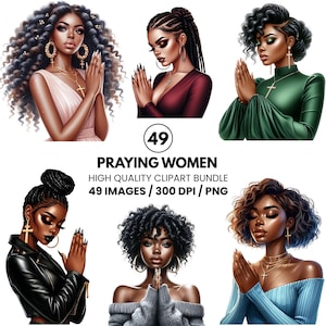 African American Women Prayer Clipart-  Faith Art- Praying Women Graphics for Planners- Faithful Black Women PNG - Praying Women for Crafts