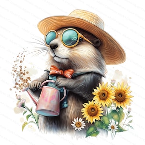 Happy Groundhog Day Clipart - Groundhog Clipart- Cute Watercolor JPG - Festival and Holiday Set - Spring Season