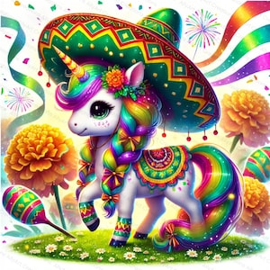Clipart licorne Cinco De Mayo - JPG de licorne mignonne - Clipart fantastique - anniversaire de licorne magique - décoration de chambre d'enfant - téléchargement immédiat