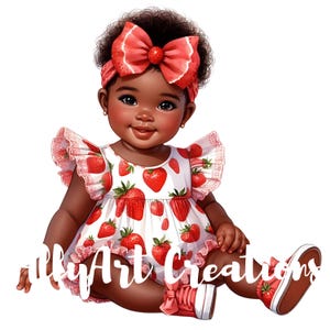 Strawberry Baby Clipart- Strawberry Baby Shower Clipart- Strawberry Afro Baby Girl- Strawberry Clipart-Strawberry Baby Girl Clipart