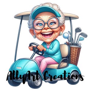 Lady golfer clipartbundel - grappige oude dame golfer - retro golf clipart - ontwerp elegante vrouw golfer