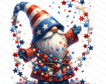 4th of July Gnome Clipart - American Pride JPG - Gnomes Sublimation Design - Instant Download for Crafts