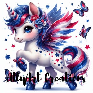 4th of July Unicorn Clipart - Cute Patriotic Unicorn JPG - Independence Day Sublimation | Fantasy Art | Unicorn Sublimation Design