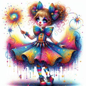 Clipart de payaso de Halloween en acuarela - Gnomo brujo JPG - Clipart de payaso aterrador - Clipart de payaso de Halloween - Diseño de sublimación