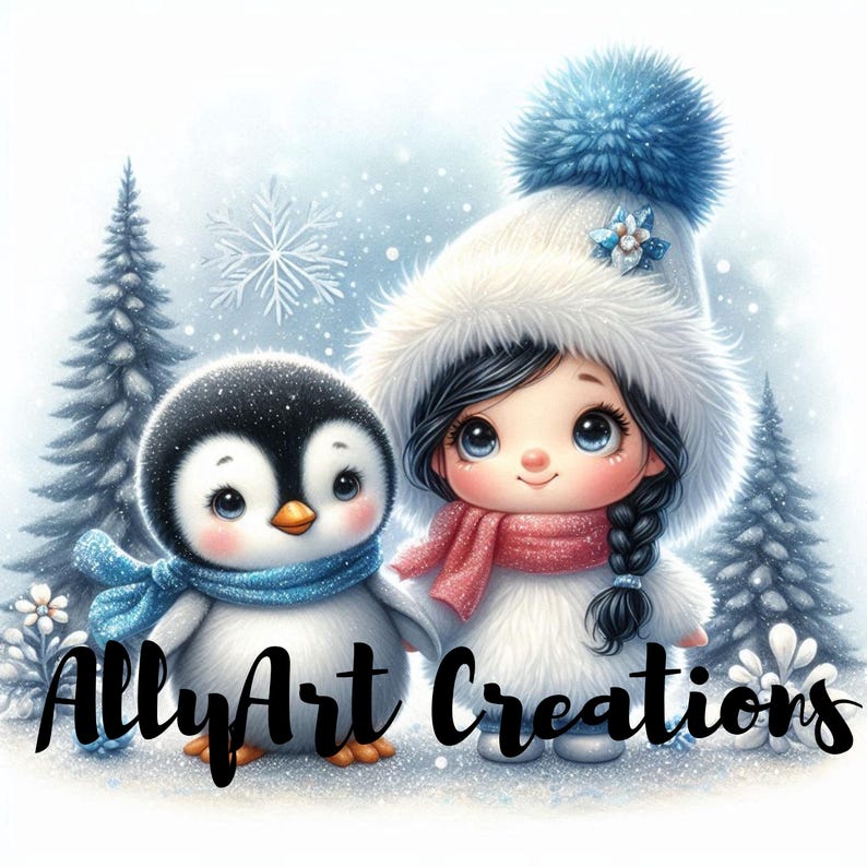 Christmas Penguin Girl Clipart – Holiday Penguin Clipart – Kawaii ...
