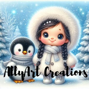 Christmas Penguin Girl Clipart – Holiday Penguin Clipart – Kawaii ...