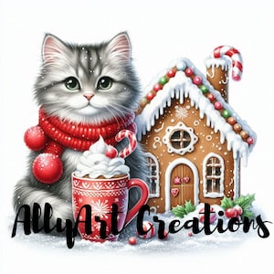 Christmas Cat Clipart - Cute Christmas Cats - Quirky Christmas Cat - Cat in Santa Hat - Funny Festive Cats - Card Making Designs