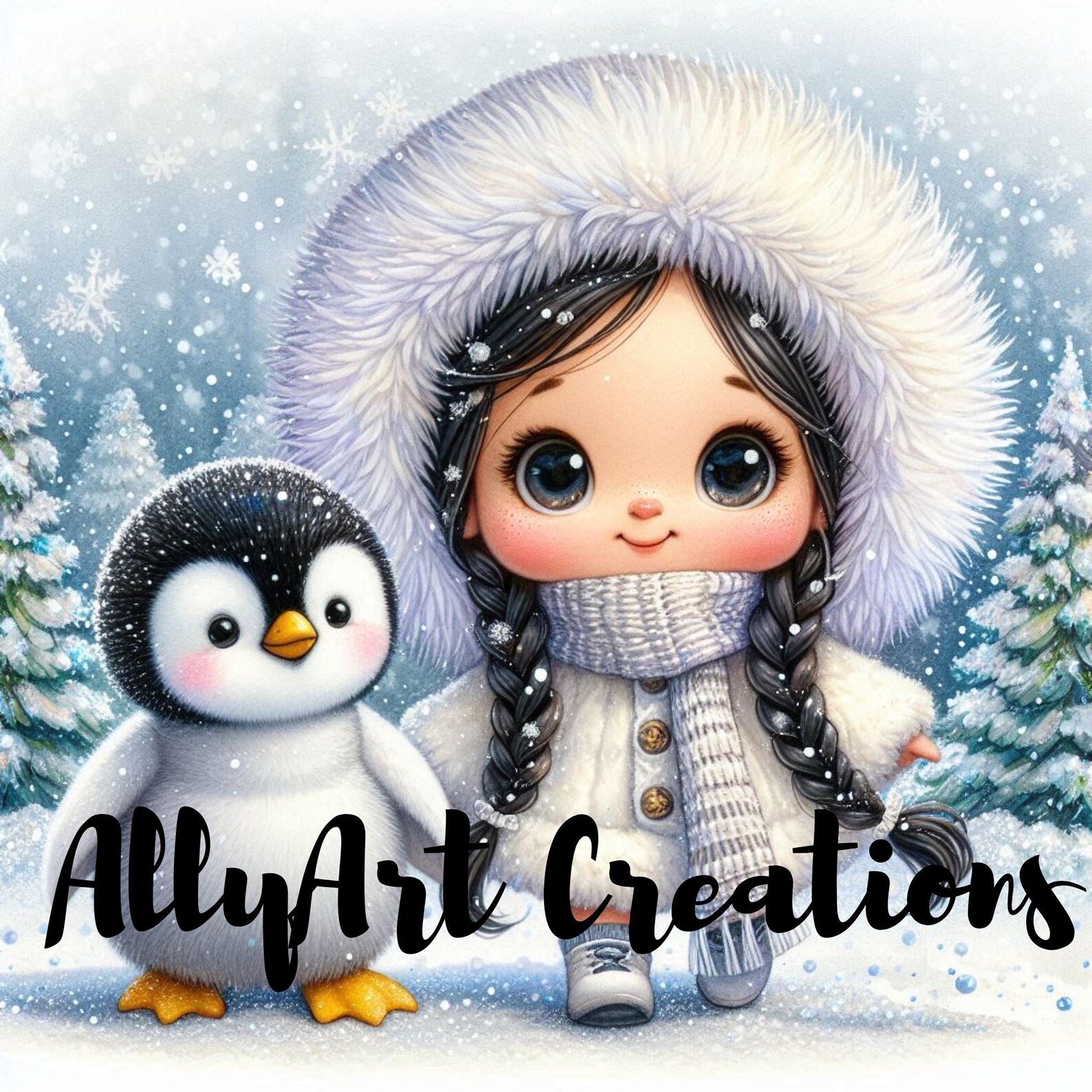 Christmas Penguin Girl Clipart – Holiday Penguin Clipart – Kawaii ...