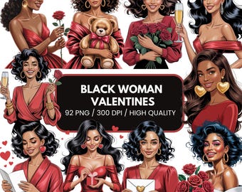 Black Girl Valentine Clipart Bundle - Afro Girl Clipart - Romantic Couple Stickers - Digital Notebook Aesthetic - Scrapbook and Planner