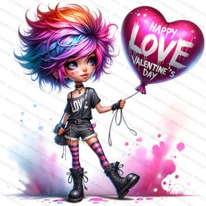 Quirky Girl Valentine Clipart - Watercolor JPGs - Perfect for Junk Journals and Card Making- Digital Art for Scrapbooking - Quirky Love