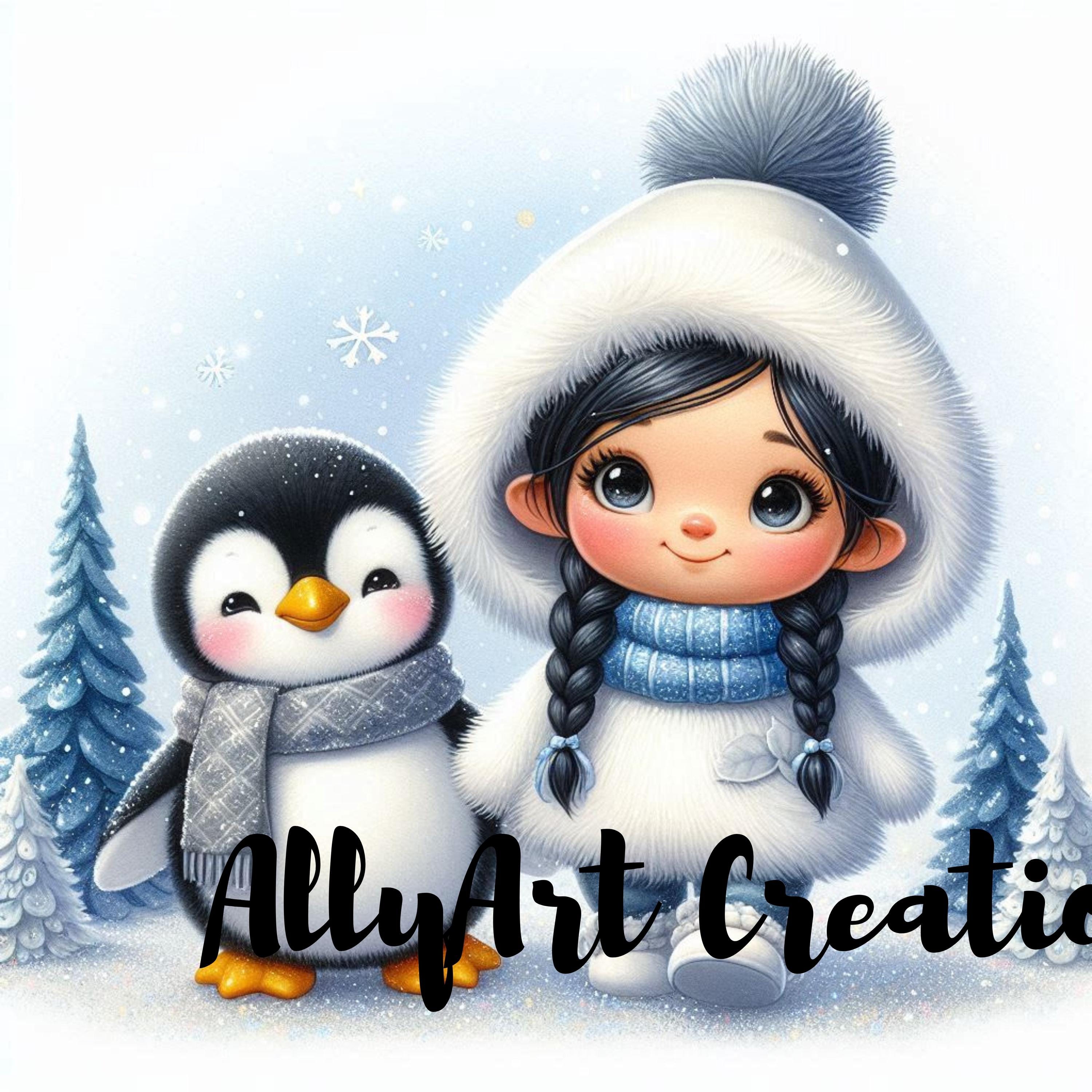 Christmas Penguin Girl Clipart – Holiday Penguin Clipart – Kawaii ...