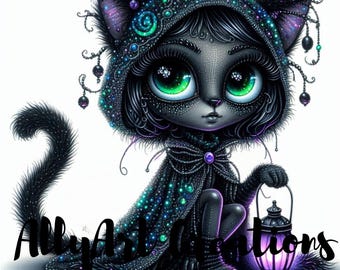 Halloween Black Cats Clipart - Fantasy Black Cats Clipart - Cat Clipart -Spooky JPG Bundle - Cute Halloween Clipart - Digital Download