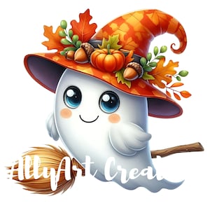 Cute Ghost Clipart - Halloween Clipart - Watercolor Clipart - Junk Journal - Spooky Clipart - Digital Download