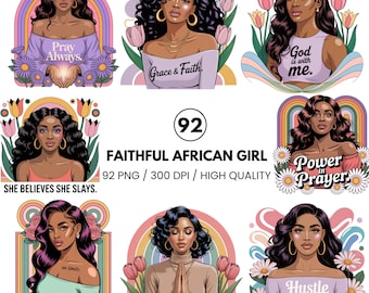 Black Girl Praying Clipart Bundle - Faith PNG for Bible Study, Prayer Journal, Scrapbooking, and Custom T-Shirt Designs