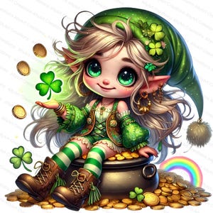 St. Patrick&#39;s Day Gnome Clipart - Watercolor Irish Gnome Art - Cute Green Gnome JPG - Digital Download for Commercial Use