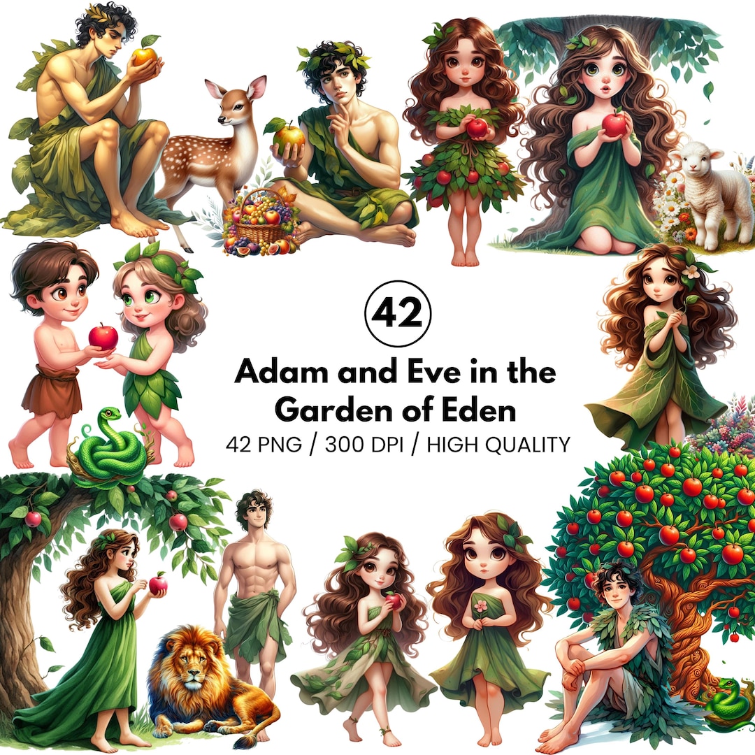 Adam and Eve Clipart - Garden of Eden PNG - Bible Story - Religious ...
