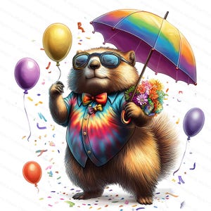 Groundhog Watercolor Clipart Bundle - Groundhog Clipart- Cute Watercolor JPG - Festival and Holiday Set - Spring Season