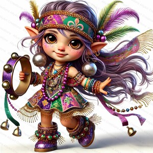 Mardi Gras Gnome Clipart -Masquerade Sublimation- Fat Tuesday JPG - Fleur de Lis - Carnival Clipart - Digital Art