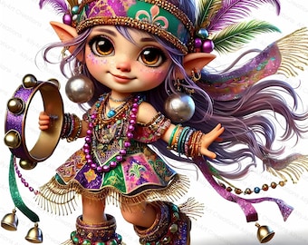 Mardi Gras Gnome Clipart -Masquerade Sublimation- Fat Tuesday JPG - Fleur de Lis - Carnival Clipart - Arte digitale
