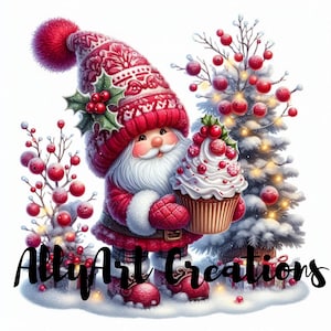 Conjunto de imágenes prediseñadas de gnomos navideños - Imágenes prediseñadas de gnomos festivos - Acuarela imprimible - Papercraft Junk Journal - JPG de alta calidad