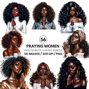 African American Women Prayer Clipart- Faith Art- Praying Women Graphics for Planners- Faithful Black Women PNG - Praying Women for Crafts
