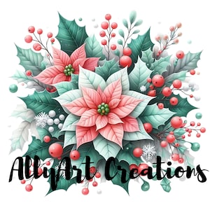 Poinsettia Christmas Clipart - Holiday Poinsettia Illustrations - Soft Holiday Floral Graphics - Winter Wonderland - Sublimation Design