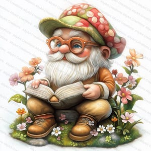 Watercolor Spring Gnome Clipart - Cute Floral Gnomes - Commercial Use - Nursery Art - Digital Download - Card Making