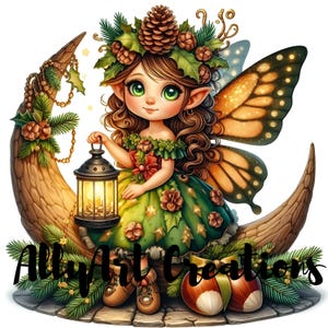 Whimsical Christmas Fairy Clipart - Winter Fantasy Digital Art - Holiday Sublimation Design -  Christmas Cards- Papercraft Junk Journal