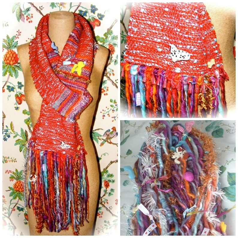 Handspun Art Yarn  Dog Lover gift  cute OOAK  You choose colors  pet scarf  Custom made by Fiber Artist GERRY  Order Item